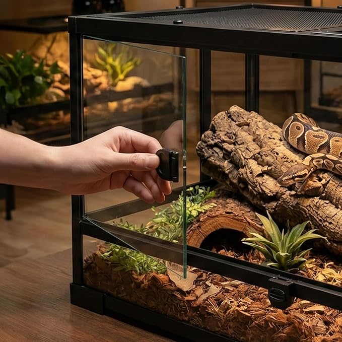 40 Gallon Reptile Tank: 36x18x18 Front Opening Reptile Enclosure with Door Lock Glass Terrarium with Three-Sided Screen Ventilation - Large Bearded Dragon Tank for Snake Turtle Gecko Lizard