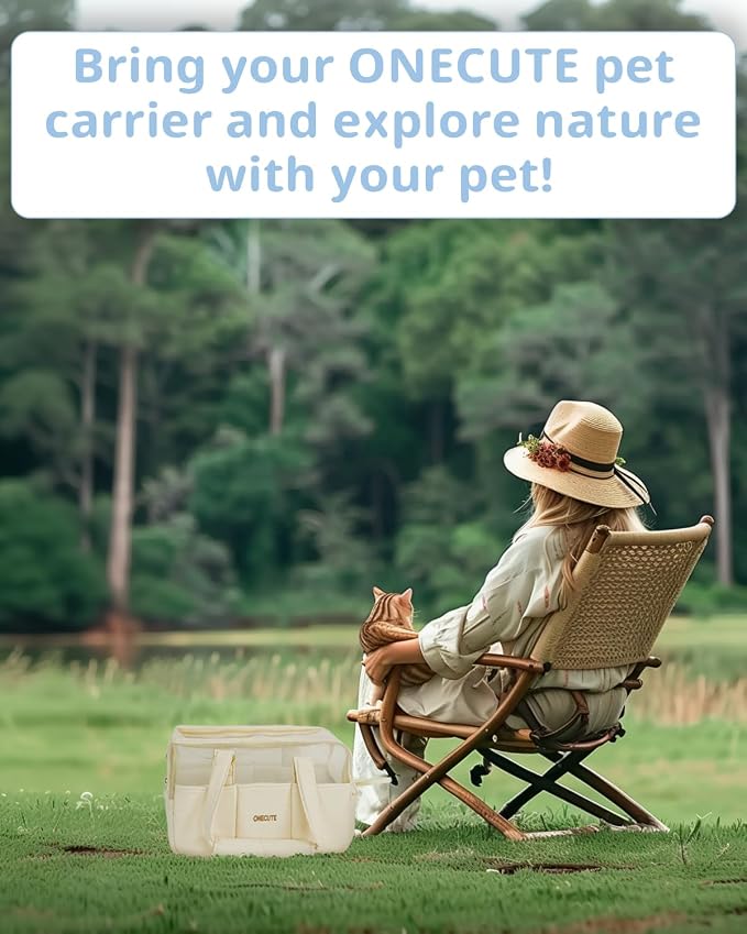 ONECUTE Dog Purse Carrier for Small Dogs Rabbit cat with Large Pockets, Cotton Bag, Dog Carrier Soft Sided, Collapsible Travel Puppy Carrier (Beige Breathable, 13.6" L x 6.5" W x 10.0" H)