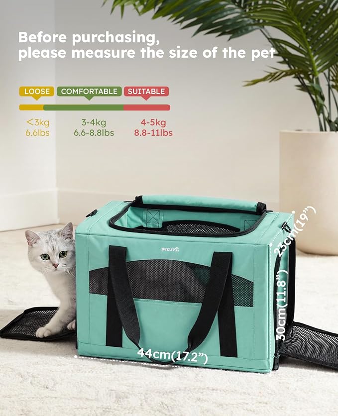 Pecute Cat Carrier Stable, Pet Carrier with Privacy Partition,Light Green | Safe For Car Travel, Stable Steel Frame, Soft-Sided Pet Carrier Bag For Dogs And Cats Up To 11lbs, Foldable Design.