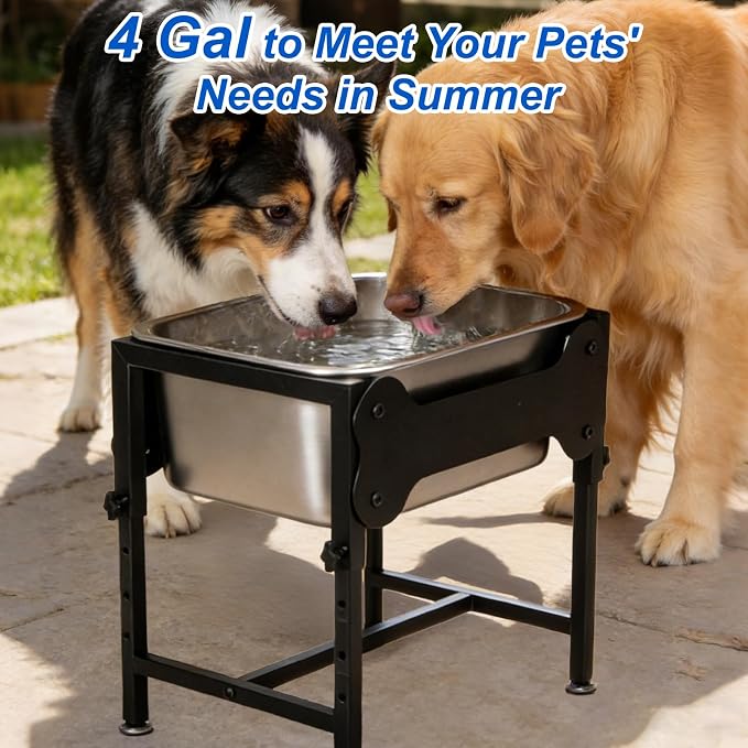 YUEPET Outdoor Elevated Dog Water Bowl, 4 Gallon Bowl for Large Dogs | 4 Gallon Stainless Steel Bowl, 4 Heights, Raised Stand, Food and Water Use, Easy Assembly, Raised Drinking Height, Large Dogs