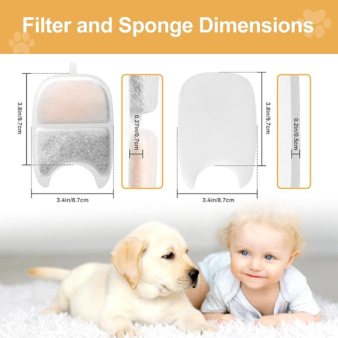 Replacement Filters and 4 Packs Sponges for 152oz/4.5L PGID Cordless Cat Water Fountain(C004