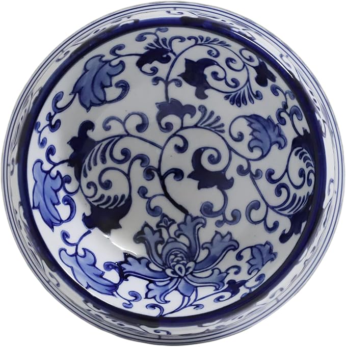 Aimusego Hand-Painted Ceramic Dog Bowl Blue/White Durable Dog Cat Food and Water Pet Dish 11OZ