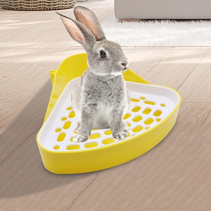 Litewoo Rabbit Litter Box Toilet Bunny Corner Litter Pan Pet Toilet Potty for Guinea Pigs Hamster Chinchilla Ferret Rabbit Small Animal (Yellow)