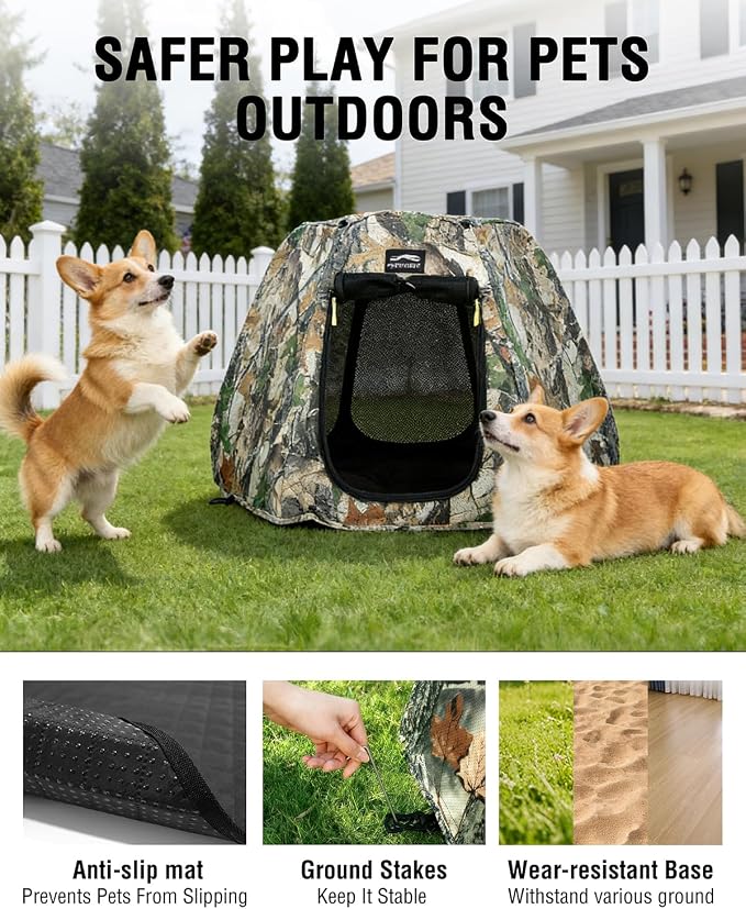 Portable Assembly-Free Dog Tent, Ventilation Outdoor Indoor Dog House, Sunshade Camping Pet Tent for Dogs with Non-Slip Cushion, Foldable Dog Tent with Zipper Door Up to 35LB