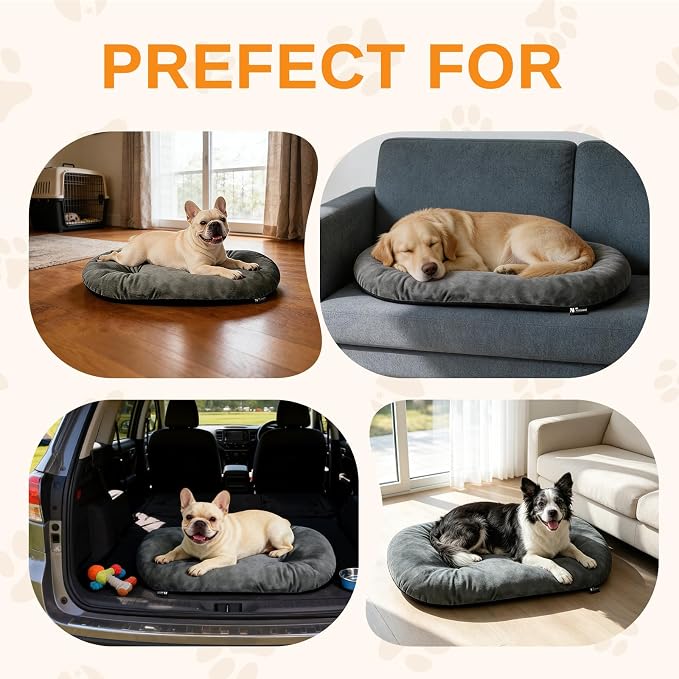 Washable Oval Small Dog Bed, Silver-Tipped High-Resilience, Dark Gray | Non-Slip Bottom Prevents Sliding,Soft Plush Short Fur,Machine Washable Cushion,Ideal for Crates & Small Spaces,23"x17"x2.8"