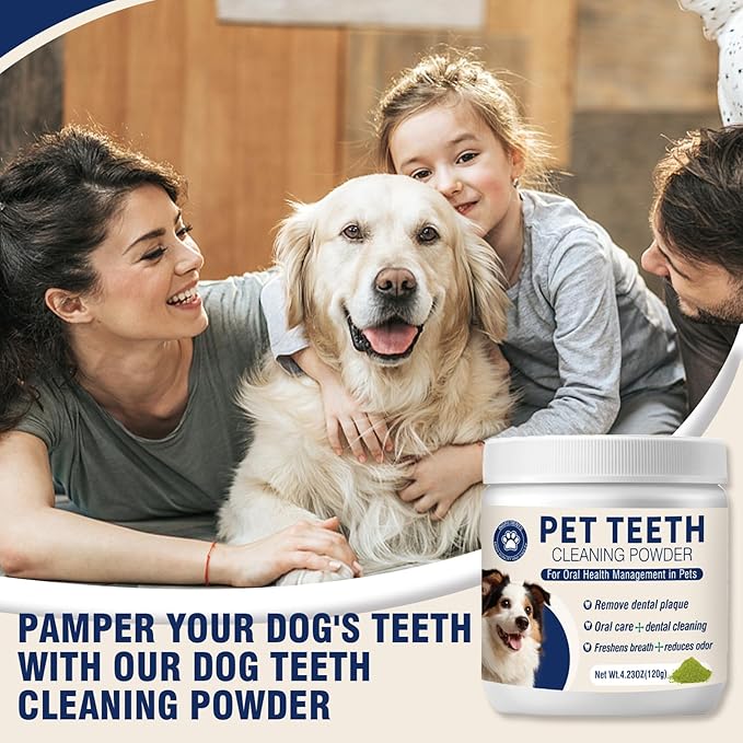 Dental Powder for Dogs Teeth Fresh Breath and Teeth Cleaning Contains Natural Ingredients and Probiotics Dental Powder Dog Tartar and Plaque Removes Tooth Cleaner for Dogs 120g (60-Day Supply)