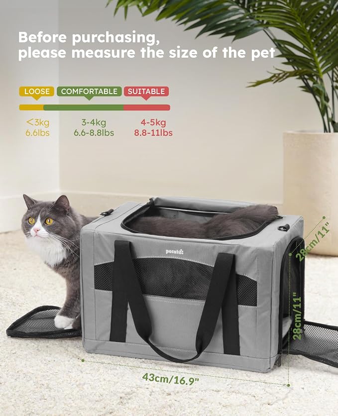 Pecute Cat Carrier Stable, Pet Carrier with Privacy Partition,Gray | Safe For Car Travel, Stable Steel Frame, Soft-Sided Pet Carrier Bag For Dogs And Cats Up To 11lbs, Foldable Design.