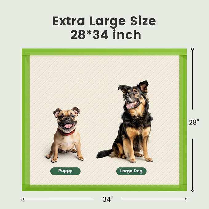 Gardner Pet Dog Pee Pads Extra Large 28"x34", XL Thicker ECO Green Disposable Puppy Training Pads Super Absorbent Full Edge-Wrapping Pad for Dogs, Puppies, Cats, Rabbits (200 Count)