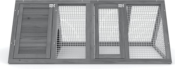 Rabbit Hutch, Small Chicken Coop Outdoor A-Frame Quail Cage with 2 Door & Run Cage Wooden Triangle Quail Hutch with Ventilating Wire Poultry Hutch for Small Animal (Gray)