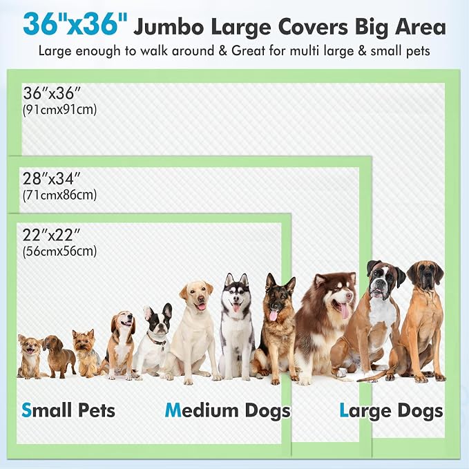 Gimars XXXXL 36"x36" Thicken Heavy Absorbency Dog Pee Pads Extra Large- Jumbo Disposable Polymer Quick Dry No Leaking Pee Pads for Dogs, Cats, Rabbits Pets 100 Counts