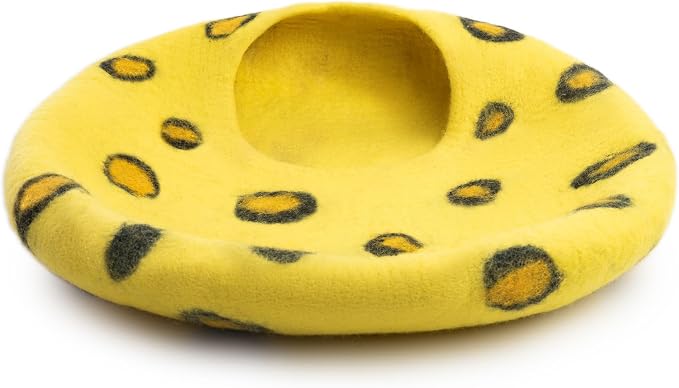 Luxurious Merino Wool Cat Cave - Foldable Hideaway Pod for Indoor Cats - Premium Felt Kitten Pet Enclosure - Covered Cat House for Ultimate Cozy Comfort by Woolygon (Cheetah)