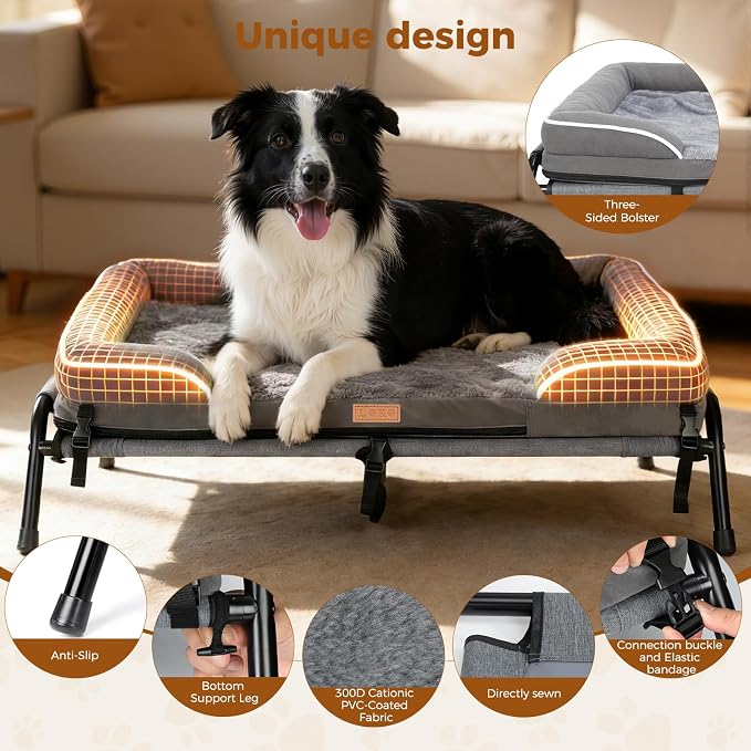 Lekereise Cooling Elevated Dog Bed for Large Dogs, Portable Indoor & Outdoor Raised Dog Bed with Breathable Mesh,Pet Hammock Cots with Removable Dog Beds