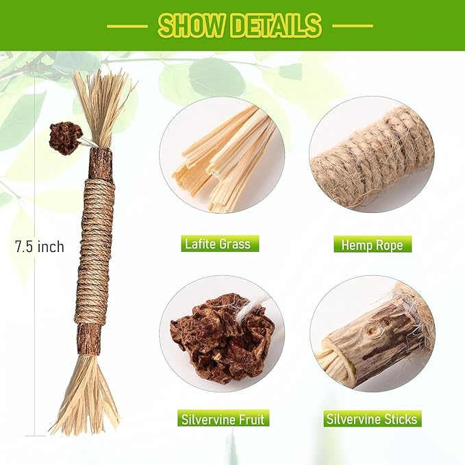 Vintage & Haven 3 Pcs Natural Silvervine Sticks Cat Toys, Catmint Silvervine Blend Sticks, Kittens Chew Toys for Teeth Cleaning, Matatabi Dental Care Cat Treat, Consumable Kitty Lick Toys (3 Pcs)