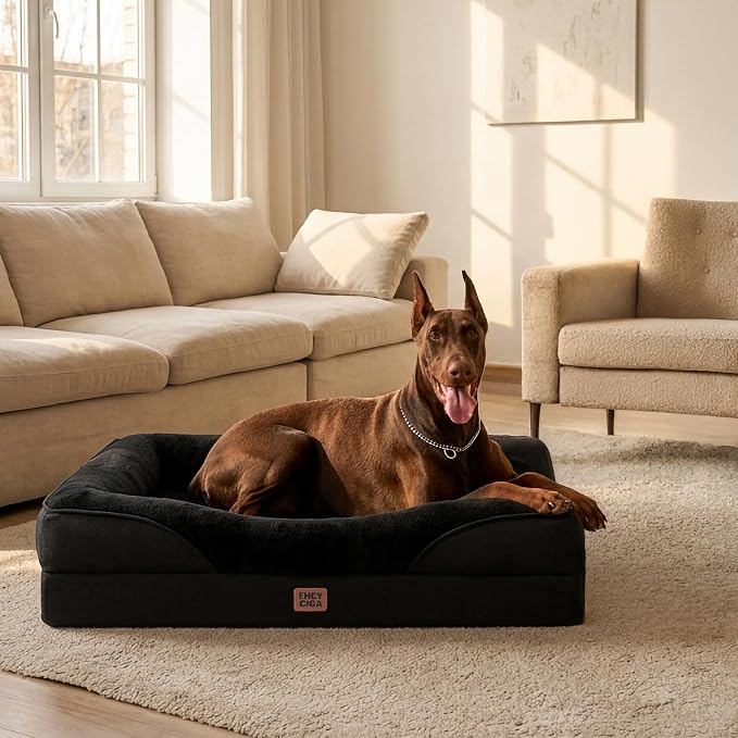EHEYCIGA Orthopedic XL Dog Bed for Large Sized Dog, 42x30 Inch Extra Large Memory Foam Dog Couch Bed with Sides, Waterproof Liner & Washable Removable Cover, Bolster Pet Sofa, Black