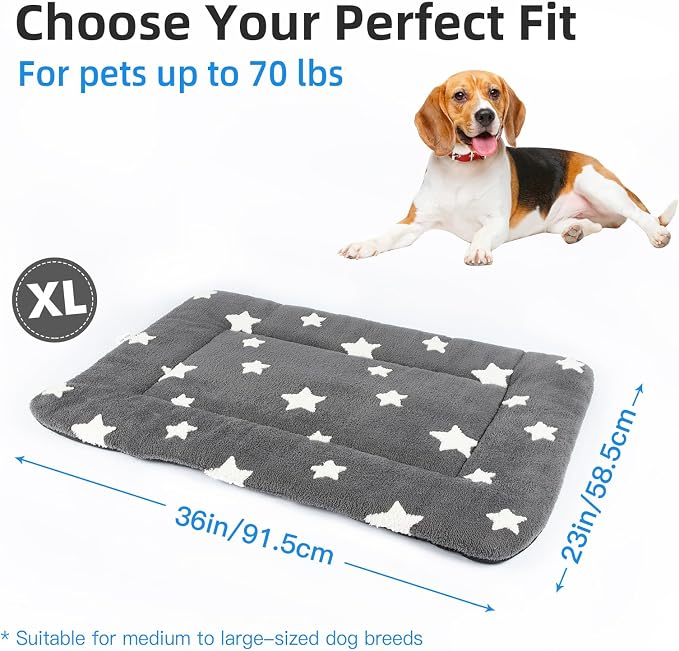 Mora Pets Dog Crate Pad Dog Kennel Bed Mat for Large Dogs Washable Cute Star Pet Bed for 36 inch Cage Ultra Soft Flat Puppy Cat Cushion for Cozy Sleeping Anti-Slip Grey 36 x 23 | Soft Dog Bed Mat, Crate Pad for Dog Cages Cozy Sleeping Liner, Pet Pillow...