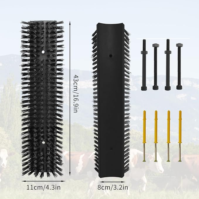 4PCS Livestock Scratching Brush Goat Scratching Tool Post Massage Grooming Brush with 8 Screws for Animals Back Scratcher Itch Brushes for Cattle, Sheep, Horses, Pigs,Cow (4, Black)