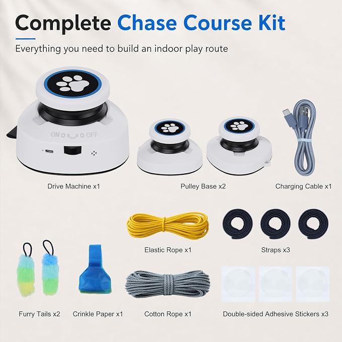 Automatic Cat Toy for Indoor Cats, Interactive Cat Chase Toy with Moving Feather Lure, DIY Floor Route Kit, Rechargeable Self-Play Cat Exercise Toy