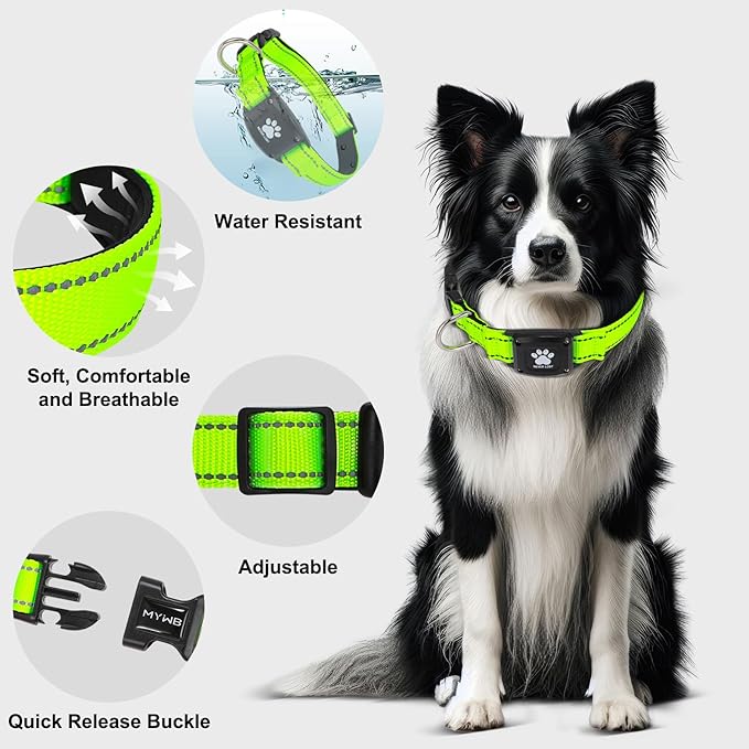 GPS Dog Collar Tracker 2-in-1,Reflective Waterproof Pet Collar,iOS-Only,No Monthly Fees,Unlimited Range,Dog Tracking Collar Pet Tracker,for Small Medium Large Dogs(L (16.6"-24"), Green)