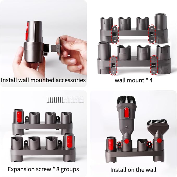 Premium Accessory Holders Compatible with Dyson V7 V8 V10 V11 V15 Cleaners | Flexible Extension Hose Mattress Tool Stiff Brush Soft Bristle and Flexible Crevice Tool for Home Cleaning