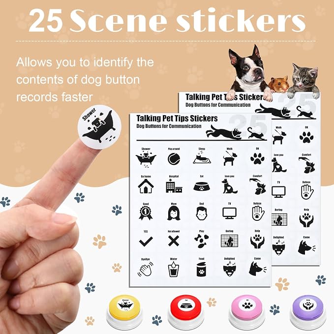 Jerify 16 Pcs Voice Recordable Dog Buttons for Communication Pet Cat Talking Buttons with Stickers 30 Seconds Interactive Speech Training Buzzers for Cat Pet Dog(Fresh Colors)