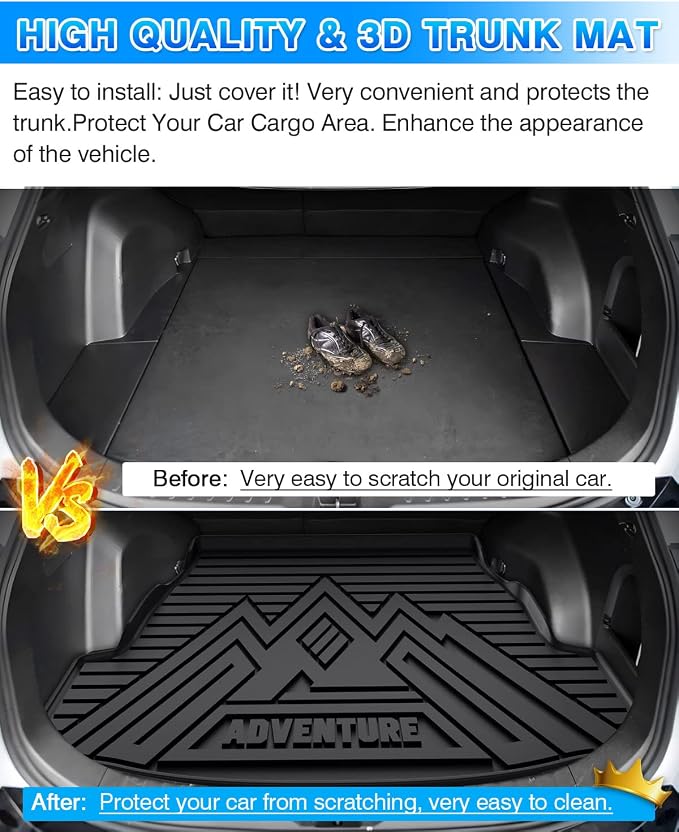 Rav4 Cargo Liner - Trunk Mat for Toyota RAV4 2019-2024 2025, All Weather Cargo Mat for rav4 Accessories, Heavy Duty (Fit for All Models)