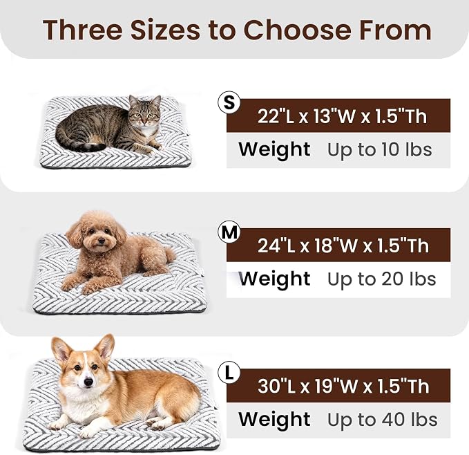 Mora Pets Cat Bed for Indoor Cats & Small Dogs Washable Cat Mat Soft Fluffy Dog Crate Kennel Carrier Pad Flat Cat Bed with Anti-Slip Bottom for Pet Cage Travel Sleeping Chevron Grey 22 x 13