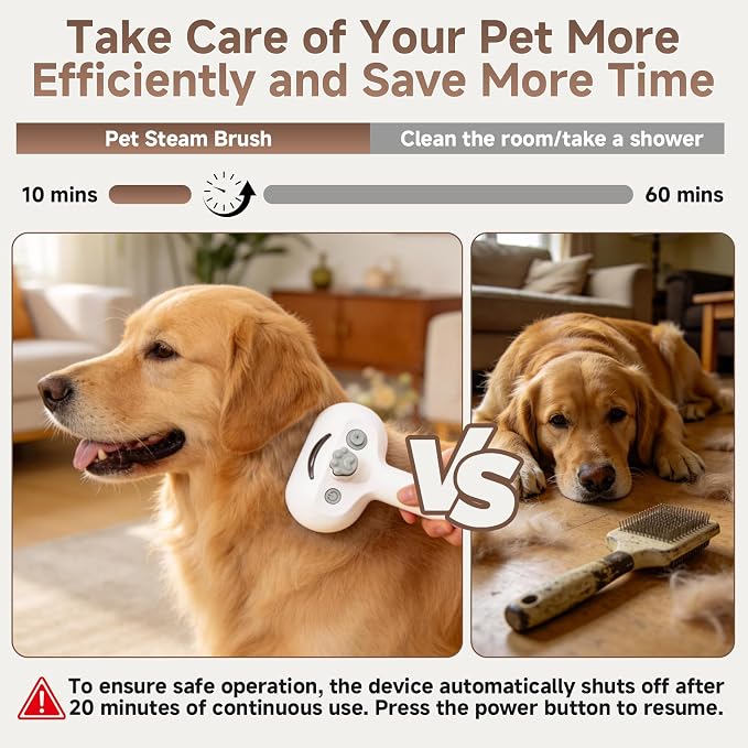 Pet Steam Brush for Dogs & Cats, 3-in-1 Shedding Grooming Tool | Self Cleaning Spray Comb with Mist, Dog Brush for Shedding, Cat Brush for Hair Removal, Long Haired Pets, 2 Waterless Shampoo