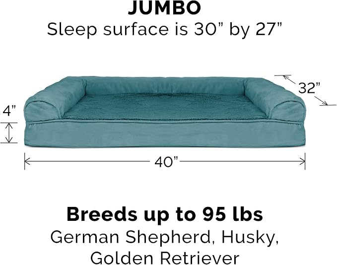 Furhaven Orthopedic Dog Bed for Large Dogs w/ Removable Bolsters & Washable Cover, For Dogs Up to 95 lbs - Plush & Suede Sofa - Deep Pool, Jumbo/XL