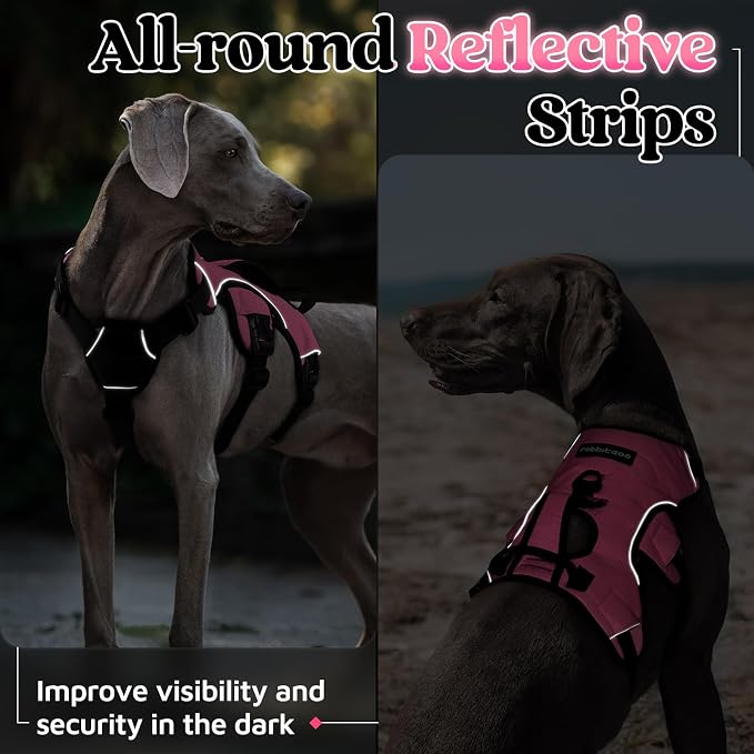 rabbitgoo Escape Proof Dog Harness for Large, No Pull with Lift Handle | No Escape, Full Soft Padded, Reflective Adjustable Vest, Leash Clip for Walking Hiking Training, Pink, Large