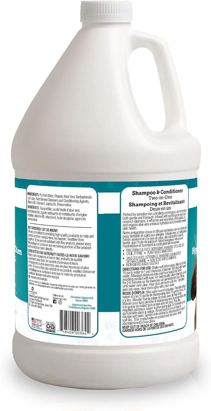Espree Hypoallergenic Dog Shampoo & Conditioner, Salon Dog Grooming Supplies, Tearless Formula with Aloe Vera, Made Without Sulfates, Parabens, Harsh Chemicals and Dyes, for Sensitive Skin, Gallon