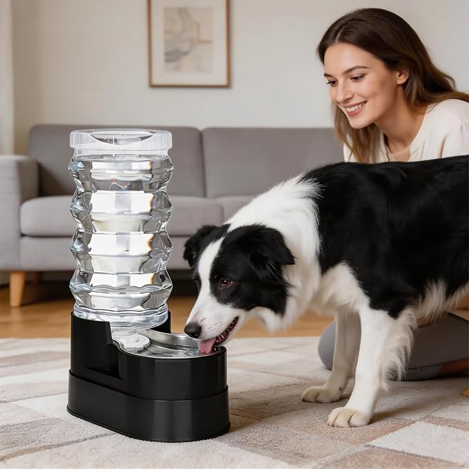 RIZZARI 9L Elevated Dog Water Dispenser: Filtered Gravity Waterer | Stainless Steel Bowl /Gravity Fed/No Power Needed/ Anti-Spill Base/Senior Dogs & Large Breeds/Indoor/Outdoor