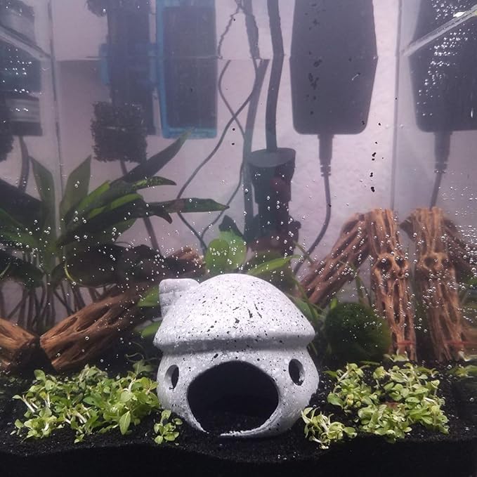 Cute Mushroom Aquarium Decorations, Ceramic Fish House Decor, Small Pleco Shelter Caves, Betta Fish Tank Accessories, Mushroom Shape Shrimp Fish Tank Decorations Stone Color - Grey