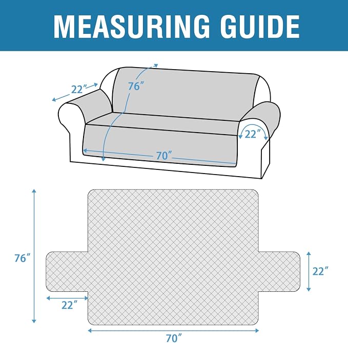 H.VERSAILTEX Sofa Cover 100% Waterproof Slipcover Furniture Protector, Washable Couch Cover with Non-Skid Backing and Elastic Straps for Kids, Dogs, Pets(Sofa, Dove Grey)