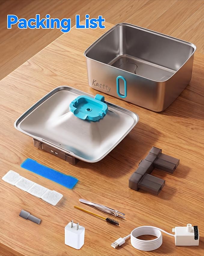 Kastty 4Gal/15L Large Dog Water Fountain, Stainless Steel Pet Water Fountain with Water Level Window and LED Light, Ultra Quiet Dog Water Bowl Dispenser for Large Dog, Easy to Clean(FS78, Blue)