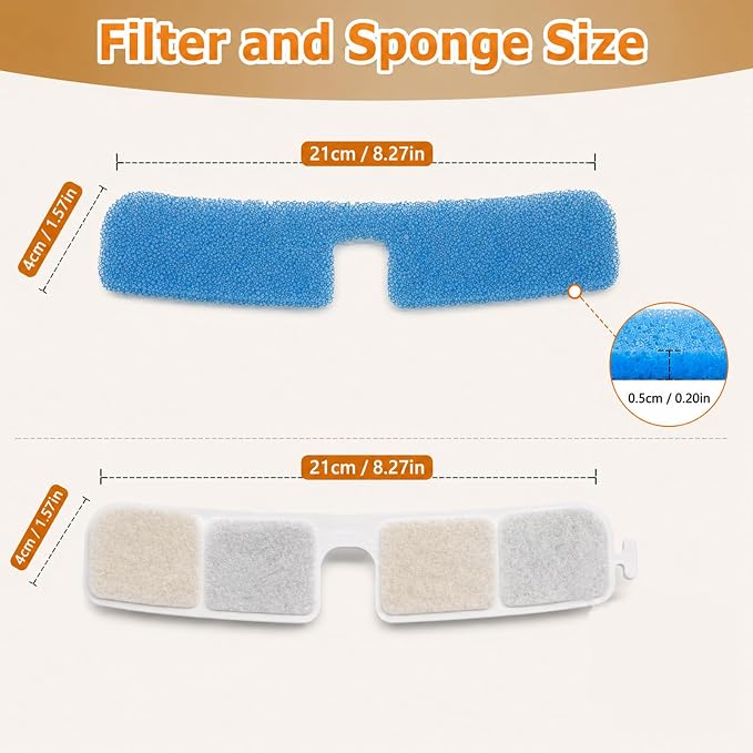 RPZ Dog Water Fountain Filter Replacement, 5 Pack for 9L Pet Fountain | Activated carbon and PP cotton filters with sponges help keep dog fountain water clean and fresh
