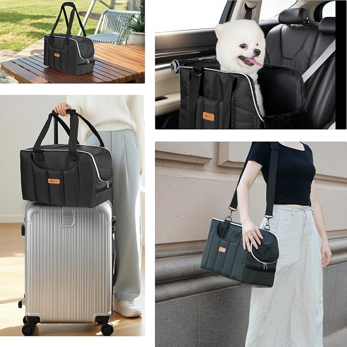 Dog Purse Carrier for Small Dogs Cats Rabbits Up to 12lbs, Lightweight Pet Sling Carriers with Crossbody Strap, Portable Puppy Soft Sided Tote Bag Carrier for Vet,Hiking,Travel Black