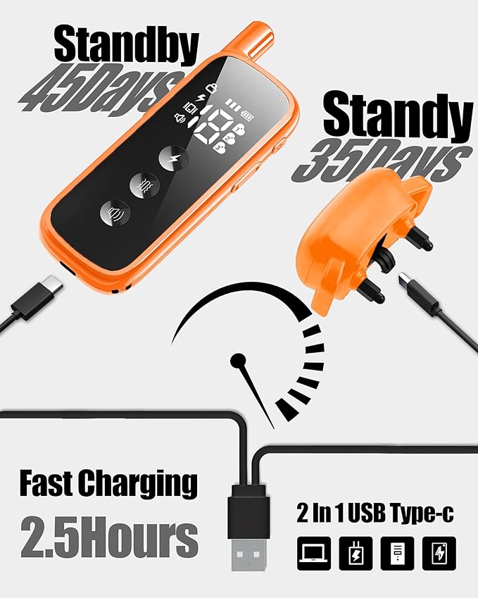 Dog Training Collar - 2600FT Dog Shock Collar with Remote Control, Beep/Vibration/Shock, Security Lock, IP68 Waterproof Rechargeable Electric Collar for All Breeds (Orange)