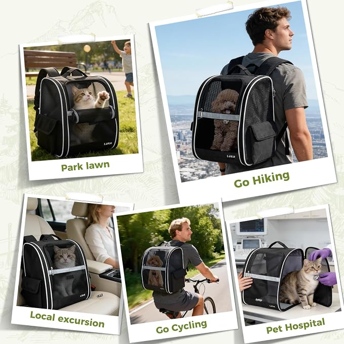 Lekereise Dog Carrier Backpack for Small Medium Dogs Cats up to 18 lbs, Breathable Pet Backpack Carrier with 3 Entrances, Collapsible Cat Backpack Carrier, Travel Hiking Puppy Backpack