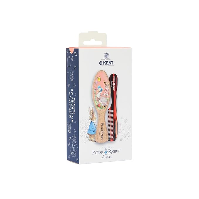 Kent Peter Rabbit Jemima Puddle Duck Baby Hair Brush and Comb Set, Soft Bristle Newborn Hair Brush, Wooden Beechwood Baby Brush Set for Fine Hair