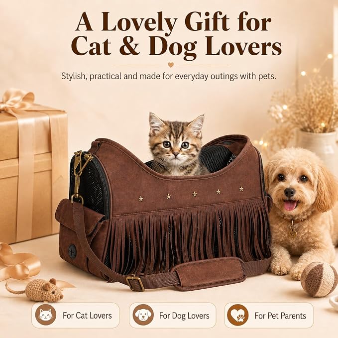 Designer Dog Carrier, Small Dog & Cat Carrier Bag with Secure Zipper Lock, Inner Safety Leash, 4-Side Breathable Ventilation, Stylish Pet Handbag for Street Photos, Pet Parties