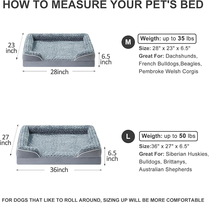 WNPETHOME Orthopedic Washable Dog Bed Large for Senior Dog Cozy Sleep | Waterproof Big Soft Dog Couch Sofa Bed for Dogs Relax with Removable Cover Supportive Comfort Pet Bed Grey 28x23 Inch