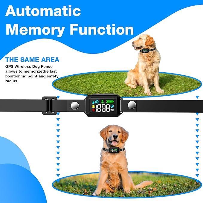 GPS Wireless Dog Fence , Electric Fence for Dogs, Perimeter Collar Fence System, Radius 33-1999 Yards, Beep Vibration Shock Correction,Pet Containment System for Outdoor Use, for Pets Over 18 Lbs