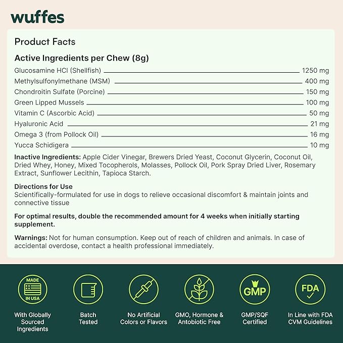 Wuffes Chewable Dog Hip & Joint Supplement - Glucosamine & Chondroitin Chews - Dog Joint Supplements & Vitamins - Extended Joint Care (Large Breed (Over 65 lbs), 60 Chews (Pack of 2))