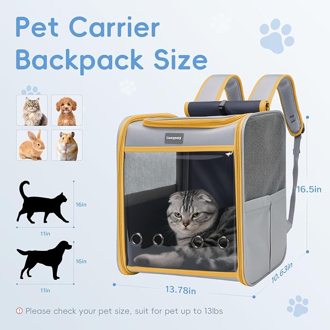 Cawypety Cat Backpack Carrier, Collapsible and Breathability Cat Carrier Large for Cat Under 16 lbs, Dog and Small Pet Carrier Bag Used in Travel, Car