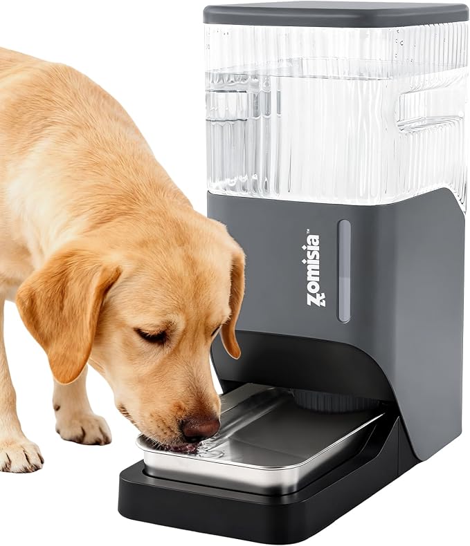 ZOMISIA Automatic Dog Water Dispenser 11L with Stainless Steel Bowl, Gravity Extra Large Capacity Water Bowl for Large-Sized Dogs, 3 Gallon Pet Waterer 100% BPA Free, Cool Grey