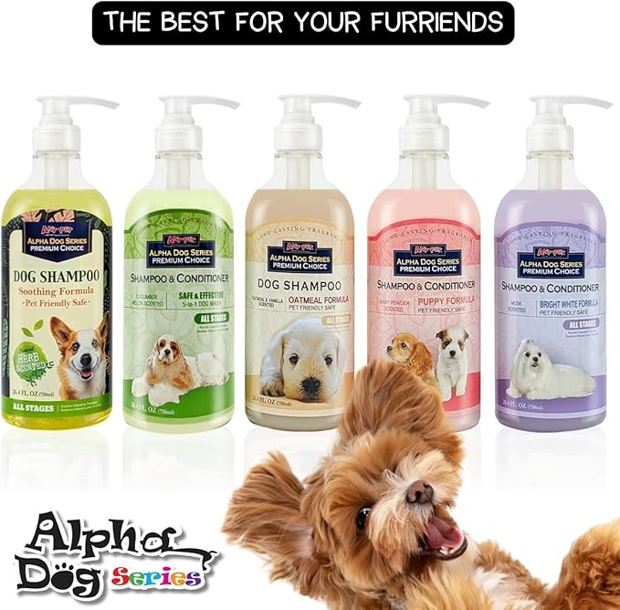 Alpha Dog Series Bright White Grooming Natural Dog Shampoo and Conditioner with Aloe Vera, pH balanced Shampoo for Dogs, Tear-Free, Moisturizing Dog Shampoo for Sensitive Skin - 26.4 Oz