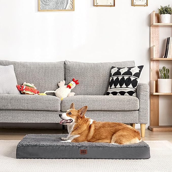 EHEYCIGA Orthopedic Dog Bed Large with Removable Washable Cover, 47IN Grey | Egg Crate Foam Support, Durable Oxford fabric, Non-Slip Bottom, Machine Washable, Soft Waterproof Plush Pet Bed Mat For Crate