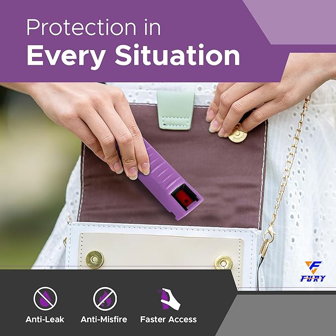 FURY Hardshell Pepper Spray - 12Ft Range, Max Strength, UV Dye Identifier, Anti-Leak & Anti-Misfire, Slidetop Trigger, Belt Clip & Key Ring, Multiple Color Options, Self-Defense Spray