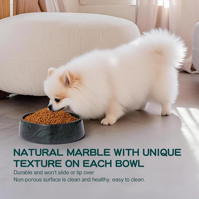 SAMAH Green Marble Dog Bowl, Non-Slip Non-Tipping Heavy Dog Food Bowl, Large Weighted Stone Dish, Natural Marble Dog Water Bowl, Easy to Clean, Gifts for Cat & Dog Lovers, Holds 6 Cups(6 lbs)