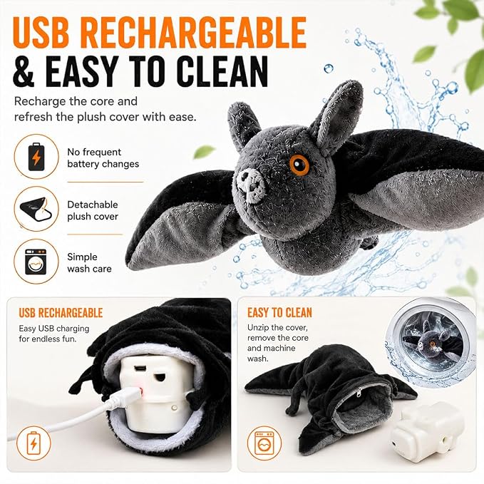 Flying Bat Dog Toy, Flapping Wings Interactive Pet Teaser (1PC) | USB Rechargeable | Chirping Sounds | Hanging & Ground Play | Realistic Flight Motion | Cat & Dog Exercise